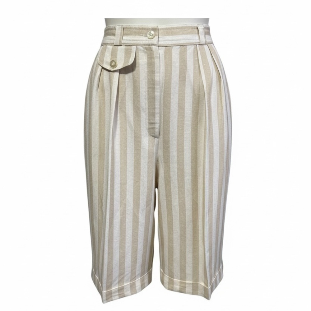Vintage High Rise Striped Linen Bermuda Shorts 
| Minimalist Retro Resortwear - Picture 2 of 11